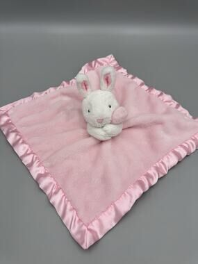 Carter's Pink White Bunny Lovey Plush Satin Trim Security Blanket READ